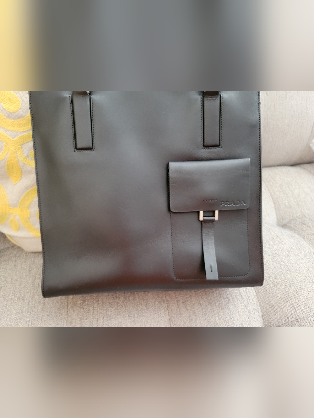 Prada Black Leather Tote Bag with Front Pocket - Picture 11 of 15
